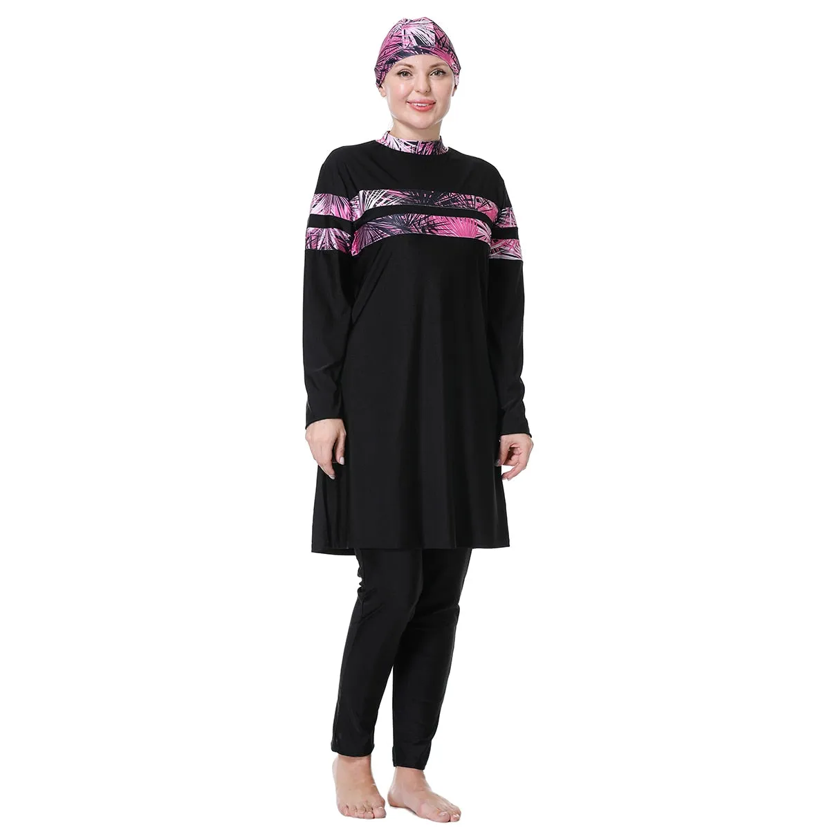 3XL-8XL Muslim Lady Printing Long Sleeves Round Collar