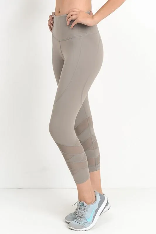 Active Hearts - High Waist Zig Zag Mesh Panel Capri Sports Leggings