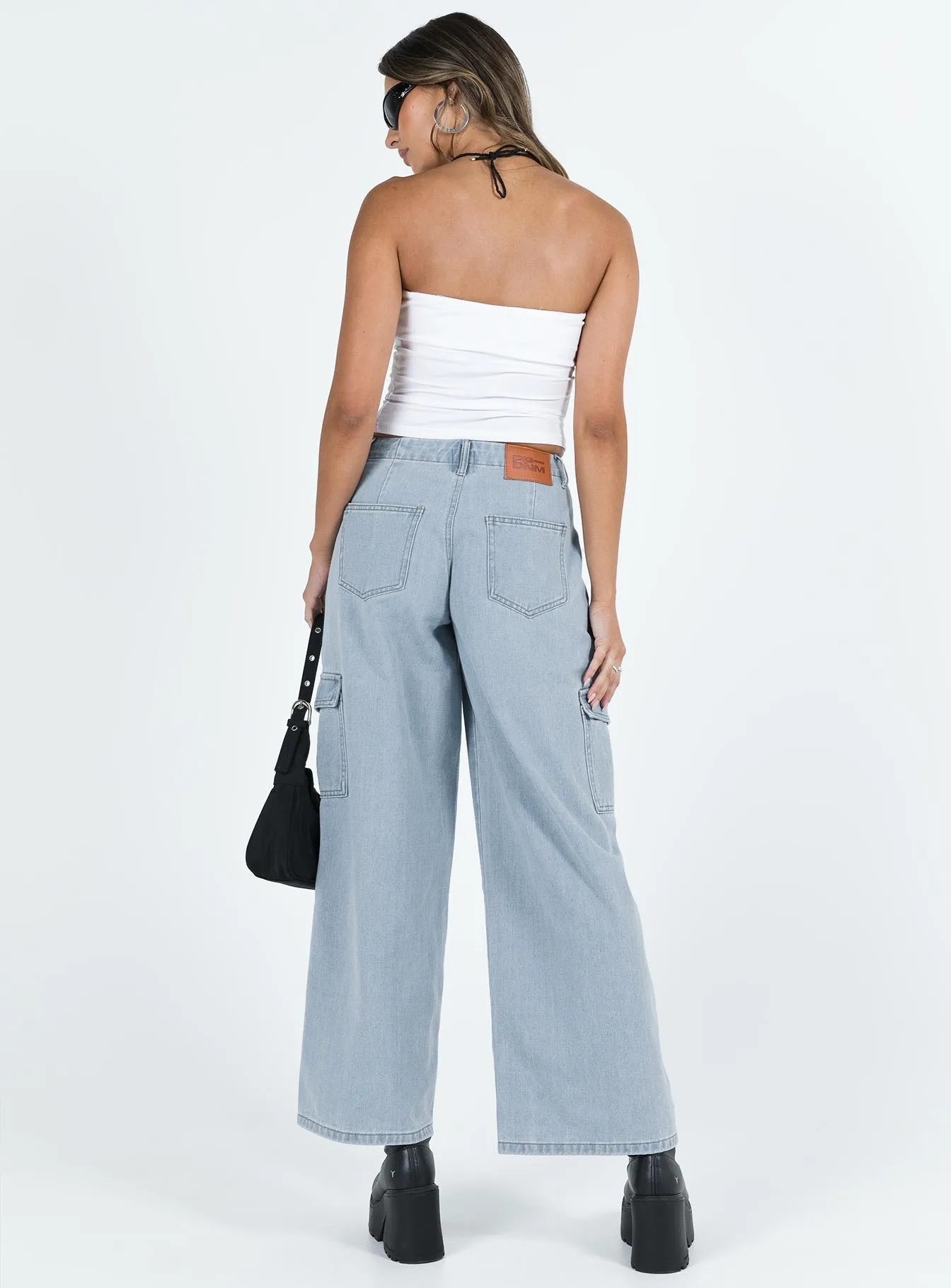 Adrianne Wide Leg Cargo Jeans Light Wash Denim