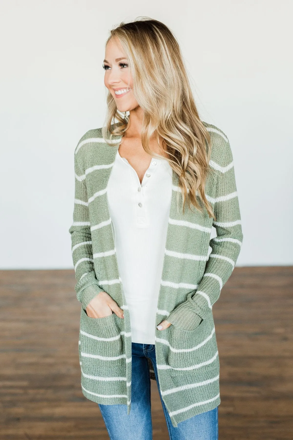 Adventures Awaiting Striped Knit Cardigan- Sage & Ivory