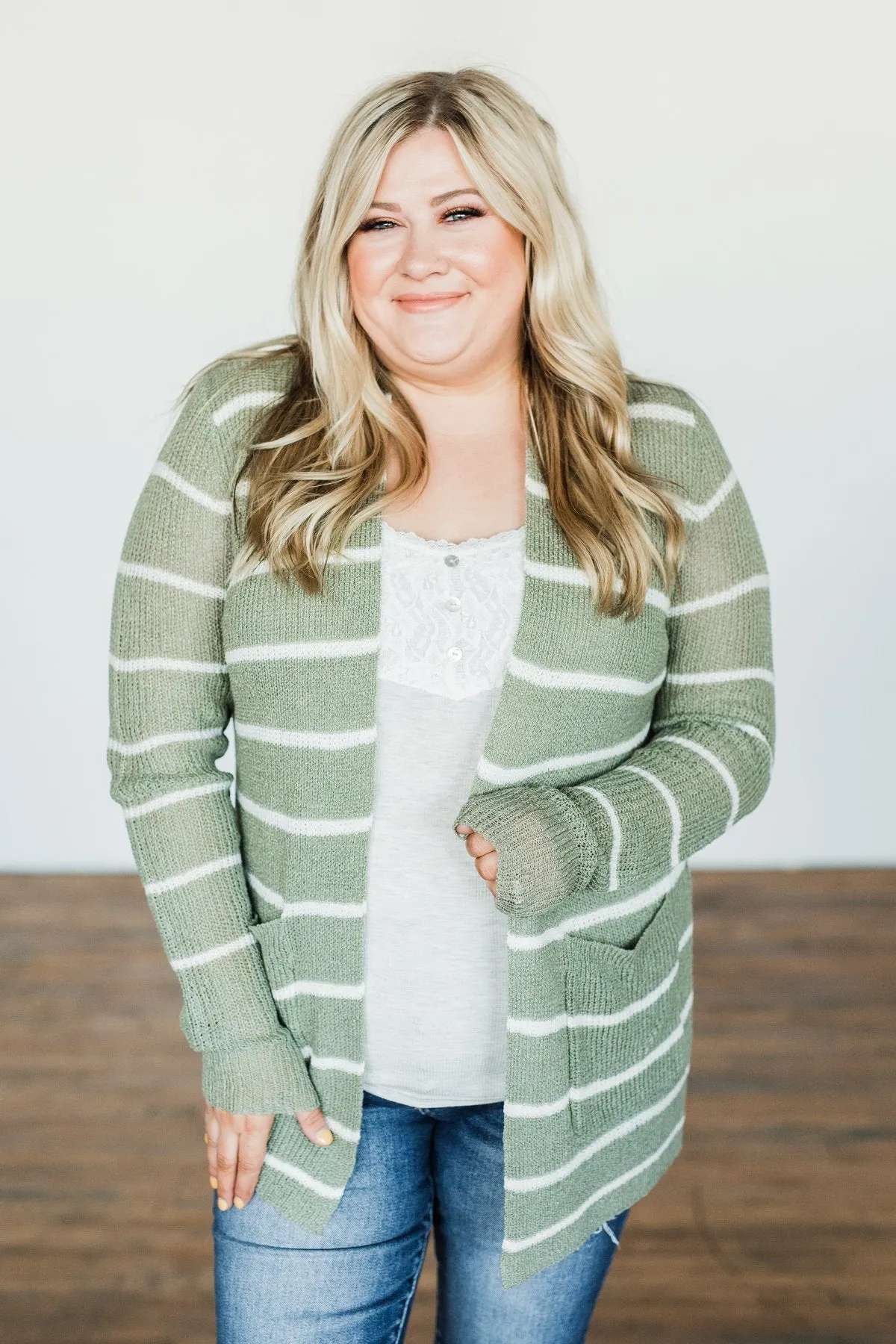 Adventures Awaiting Striped Knit Cardigan- Sage & Ivory