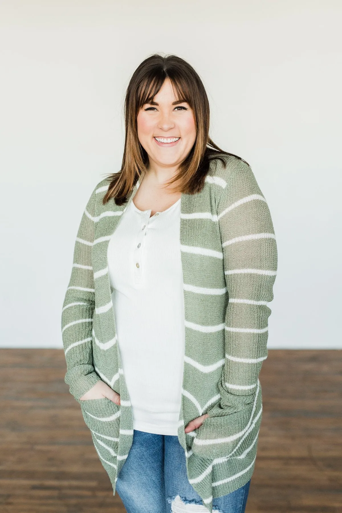 Adventures Awaiting Striped Knit Cardigan- Sage & Ivory