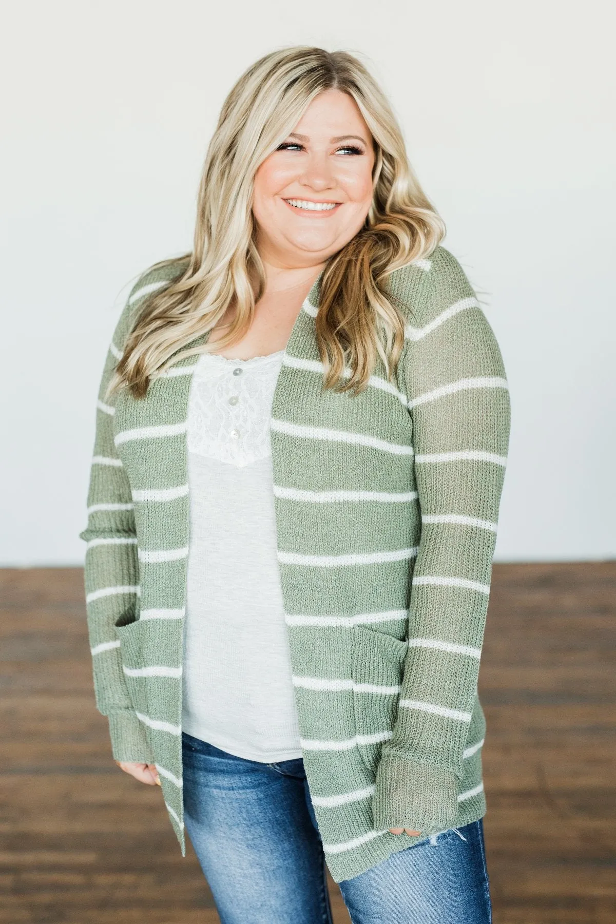 Adventures Awaiting Striped Knit Cardigan- Sage & Ivory