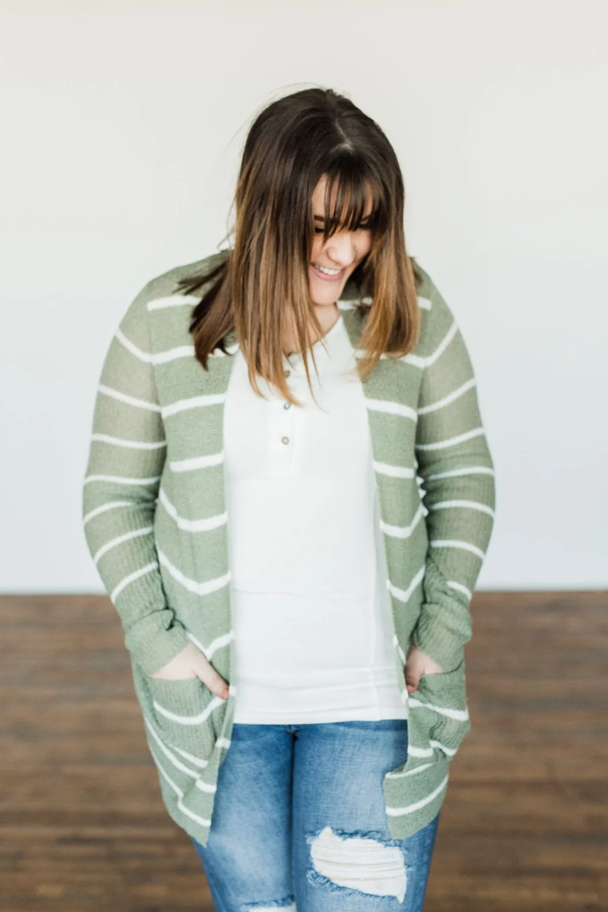 Adventures Awaiting Striped Knit Cardigan- Sage & Ivory