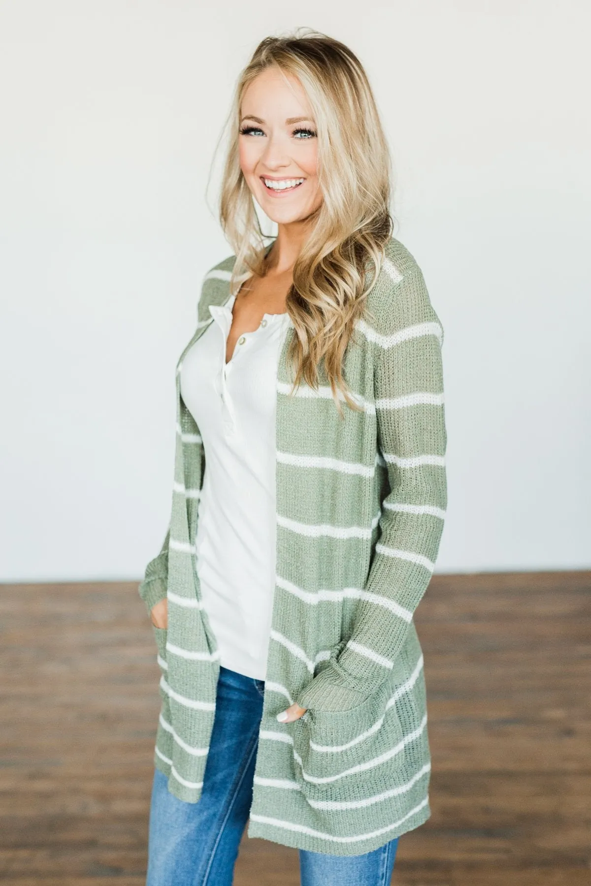 Adventures Awaiting Striped Knit Cardigan- Sage & Ivory