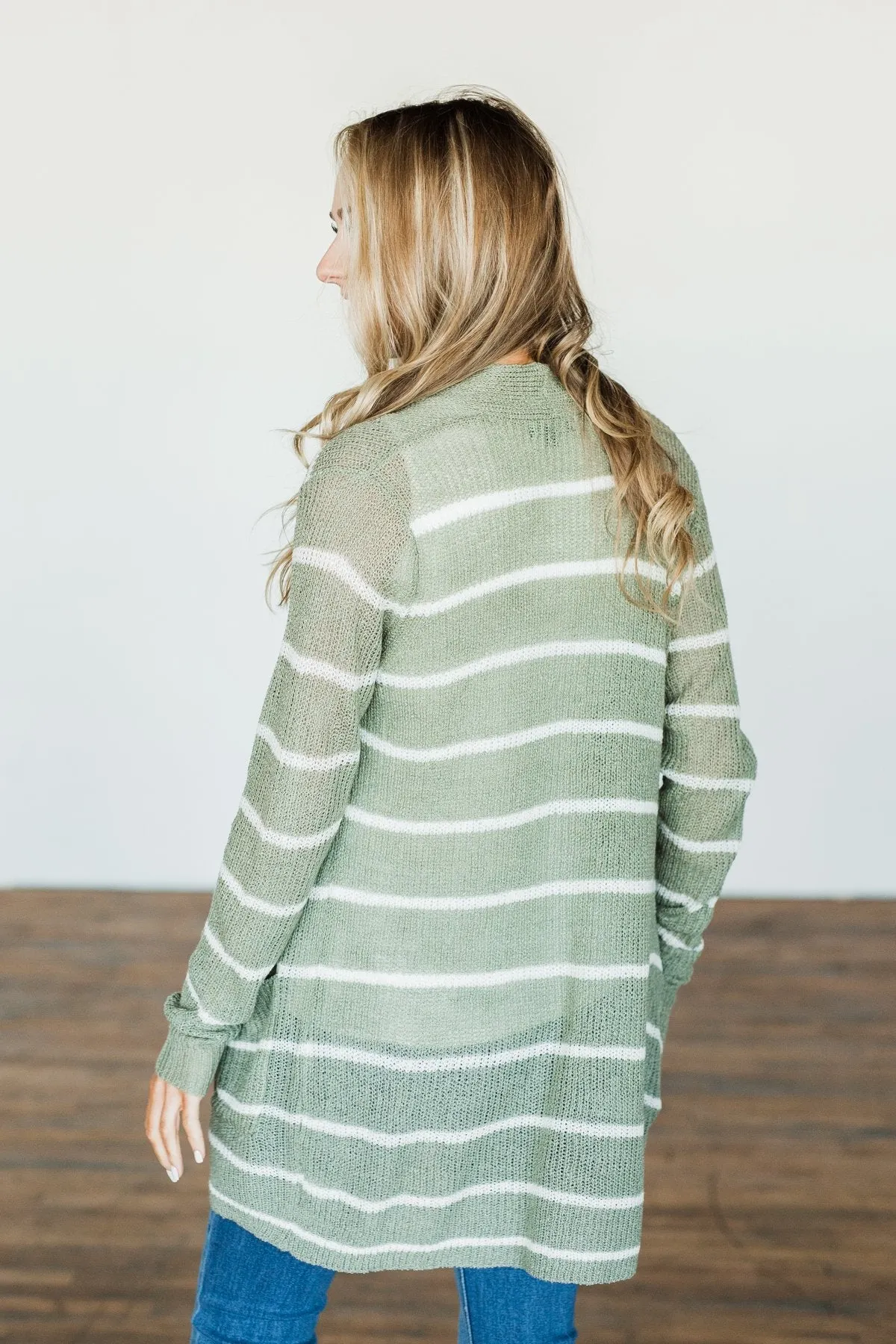 Adventures Awaiting Striped Knit Cardigan- Sage & Ivory