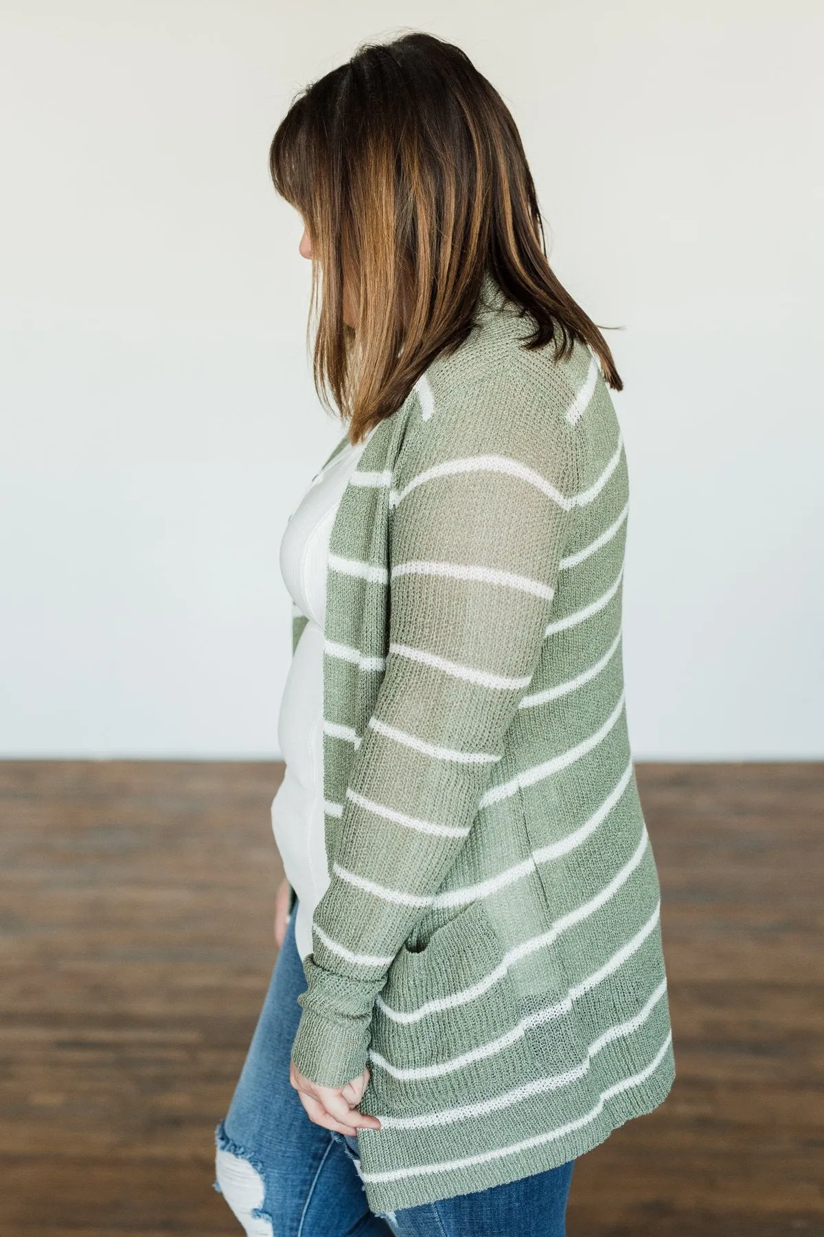 Adventures Awaiting Striped Knit Cardigan- Sage & Ivory