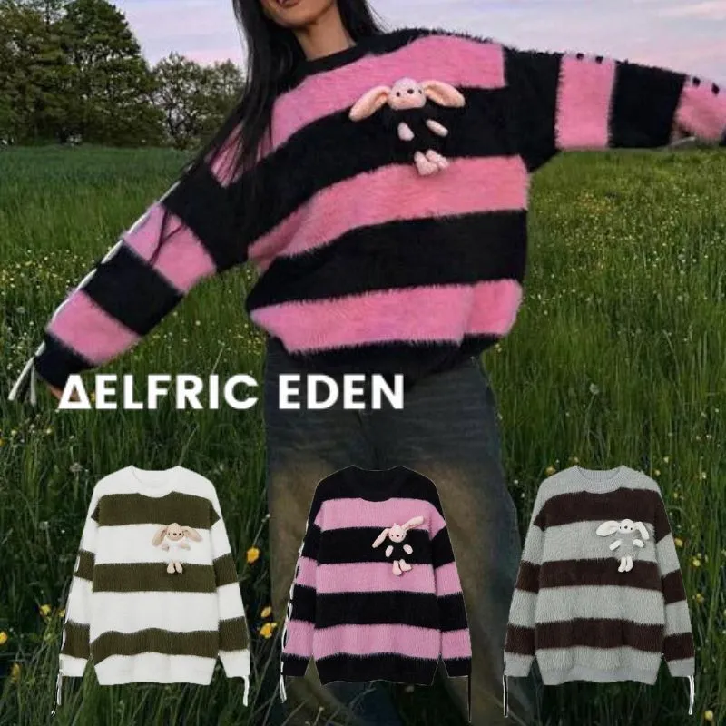 Aelfric Eden  |Stripes U-Neck Long Sleeves Sweaters