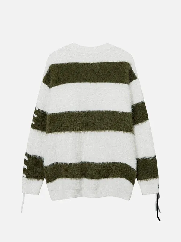 Aelfric Eden  |Stripes U-Neck Long Sleeves Sweaters