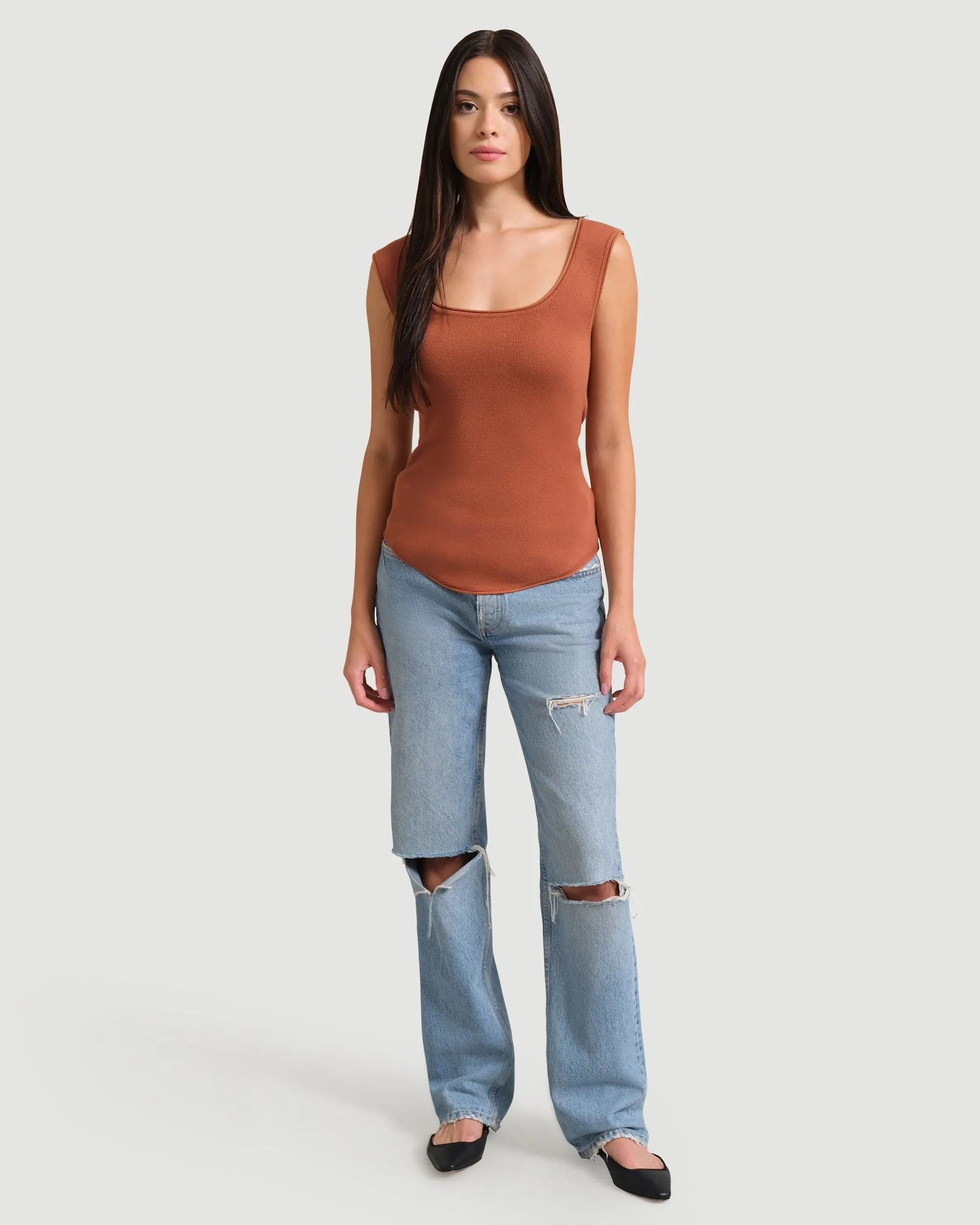 Alexis Keyhole-Back Sweater Tank | Burnt Sienna