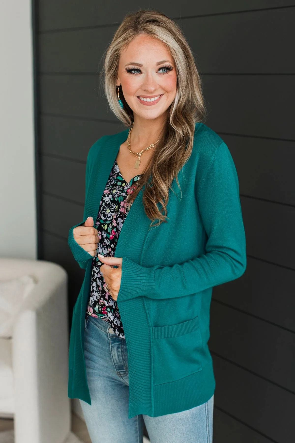 As Easy As Can Be Cardigan- Teal