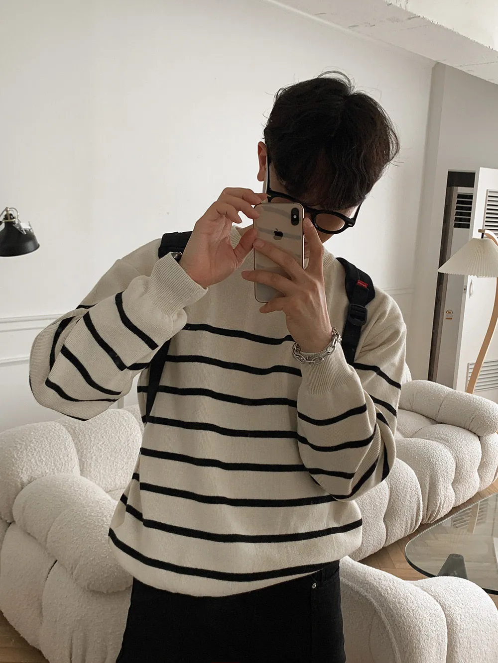 ASCLO  |Crew Neck Pullovers Stripes Unisex Cashmere Street Style