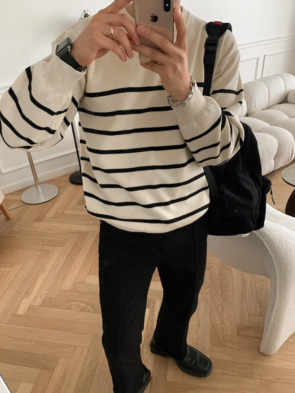 ASCLO  |Crew Neck Pullovers Stripes Unisex Cashmere Street Style