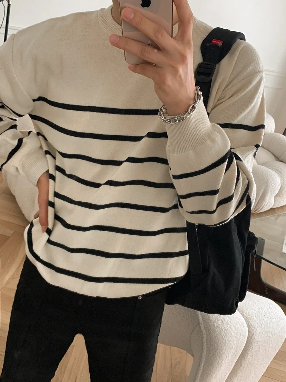 ASCLO  |Crew Neck Pullovers Stripes Unisex Cashmere Street Style