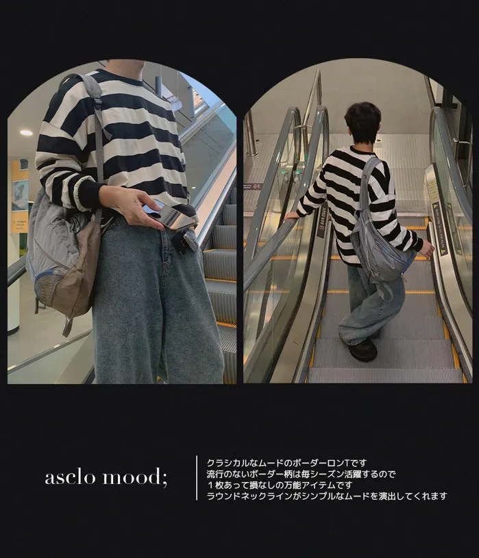 ASCLO  |Crew Neck Pullovers Stripes Unisex Street Style U-Neck