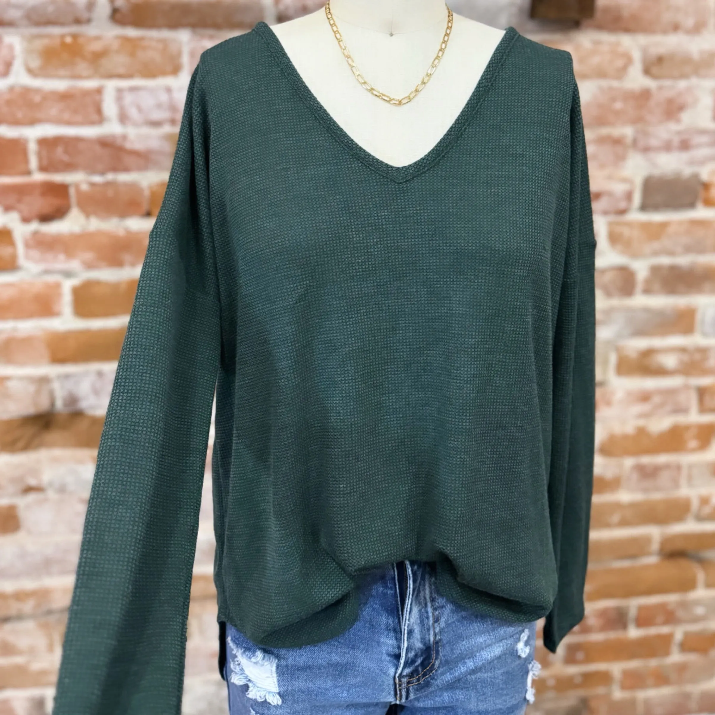 Audry V Neck Long Sleeve Hunter Green