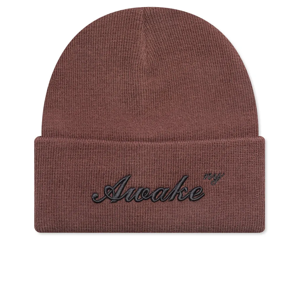 Awake Script Logo Beanie - Brown