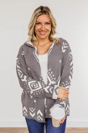 Back At It Hooded Aztec Cardigan- Grey