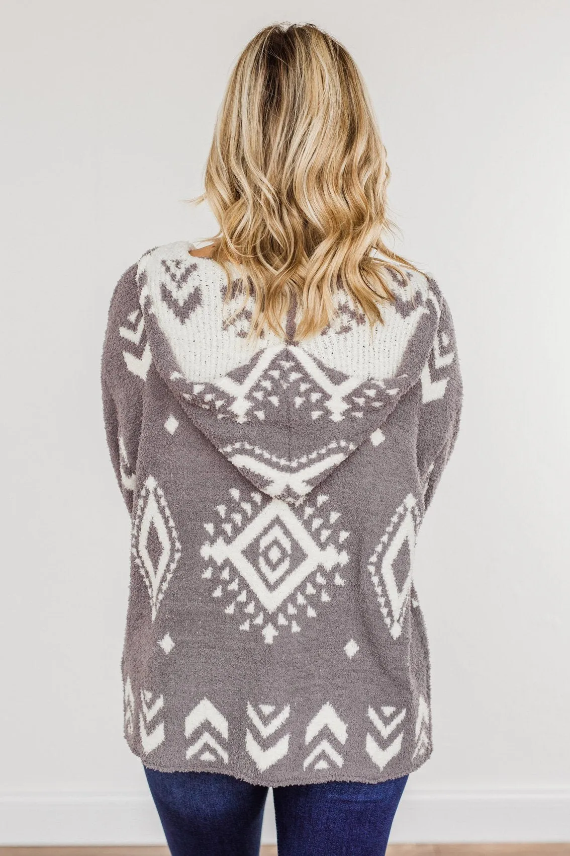 Back At It Hooded Aztec Cardigan- Grey