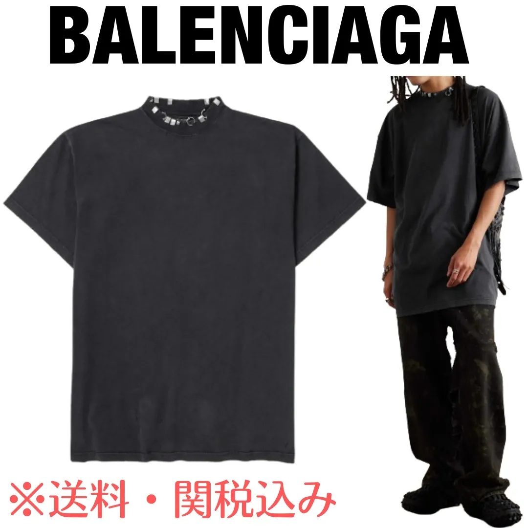 BALENCIAGA  |Crew Neck Pullovers Unisex Studded Street Style Cotton