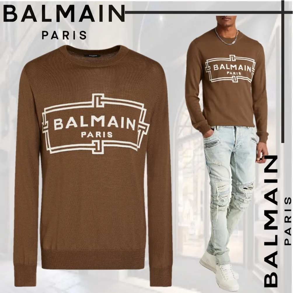 BALMAIN  |Wool Long Sleeves Logo Luxury Sweatshirts