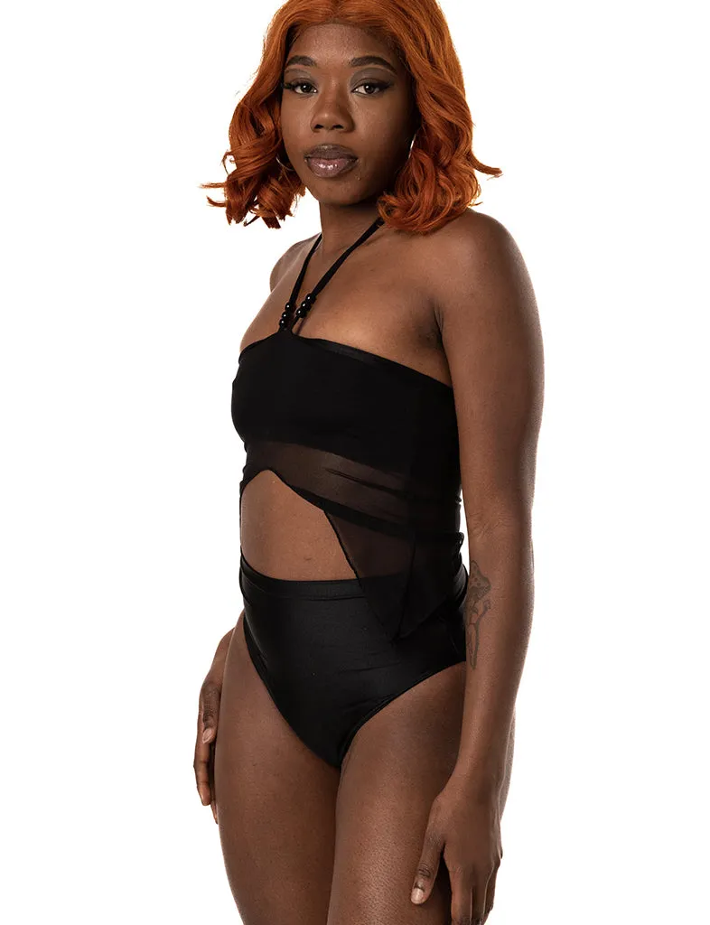 BAMBI CROP - JET BLACK MESH