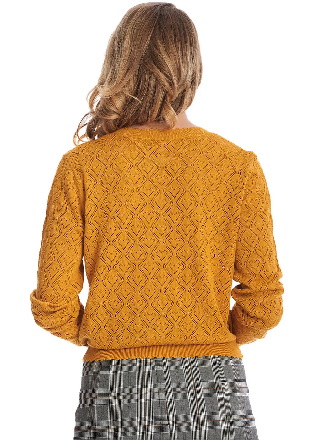 Banned Hearts Charm 50's Cardigan Mustard