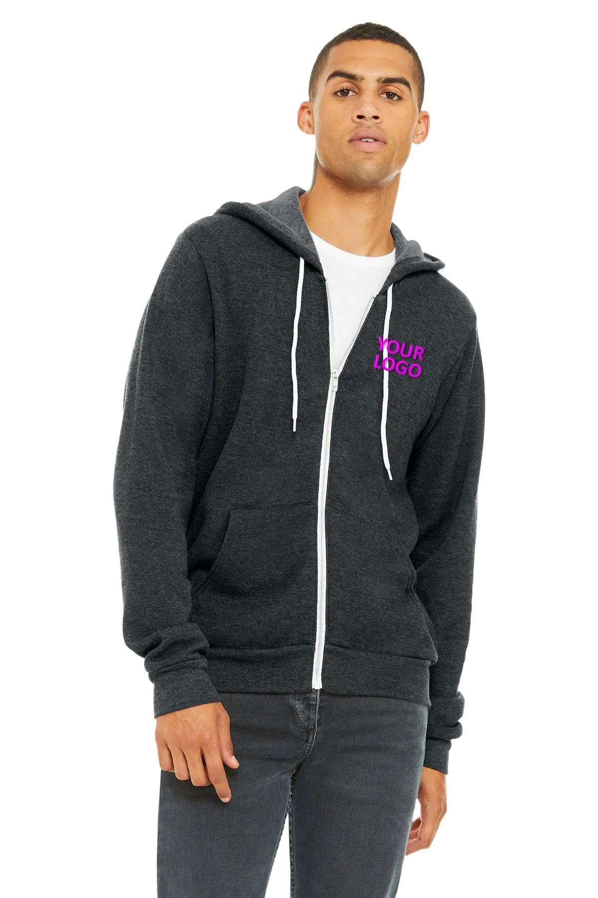 Bella Canvas Unisex Fleece Full-Zip Hoodie, Dark Grey