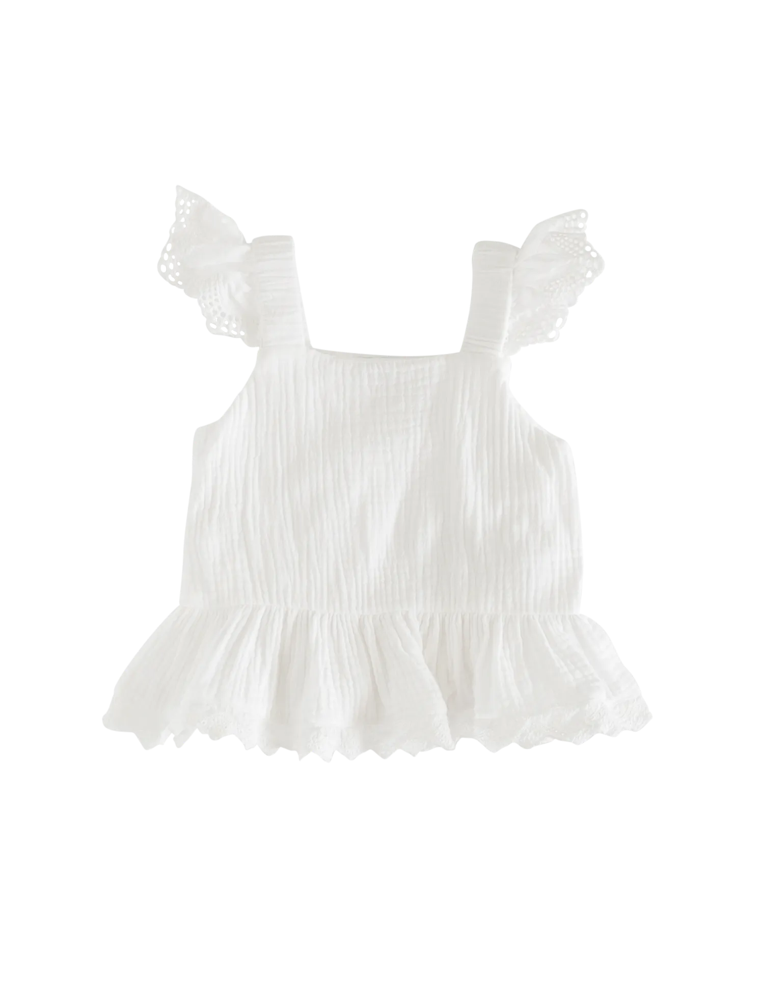 Bella Winged Muslin Peplum Top - White