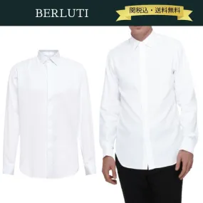 Berluti  |Long Sleeves Plain Cotton Logo Luxury Shirts