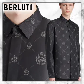 Berluti  |Silk Long Sleeves Logo Luxury Shirts