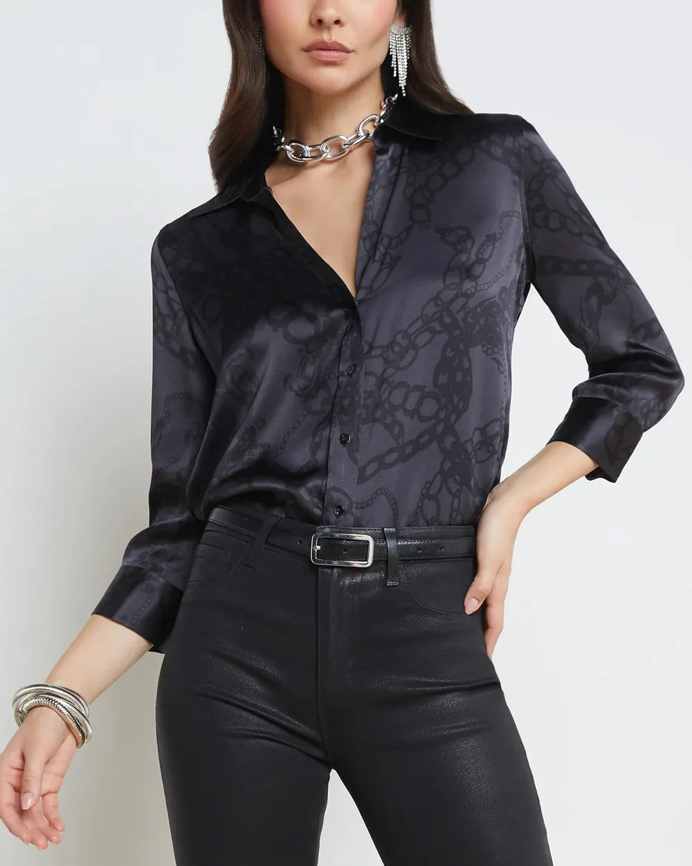 Black Grunge Chain Dani Three Quarter Sleeve Blouse