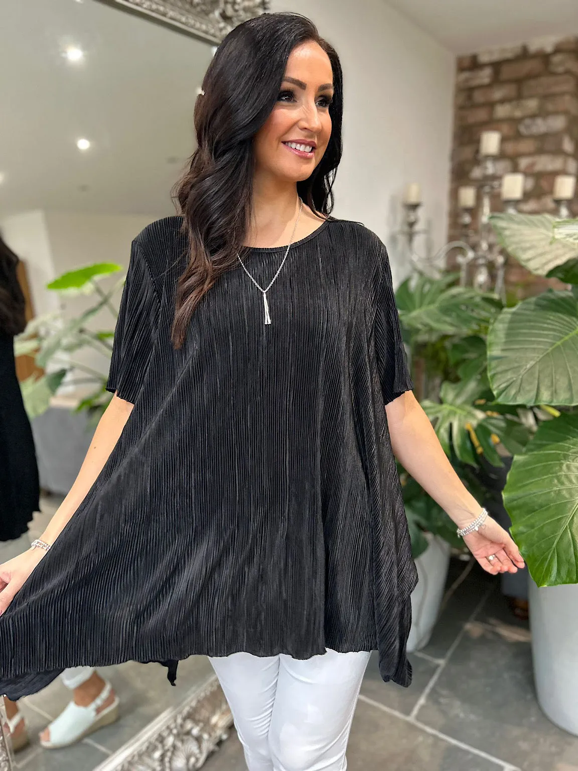 Black Shimmer Pleated Blouse Bailey