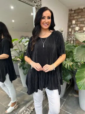 Black Shimmer Pleated Blouse Bailey