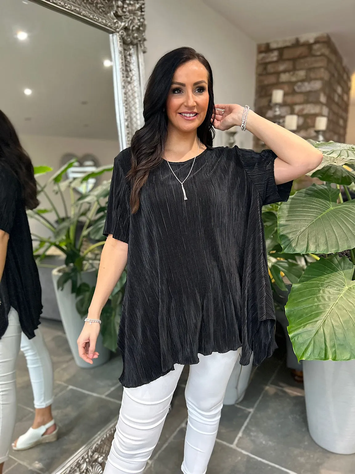 Black Shimmer Pleated Blouse Bailey