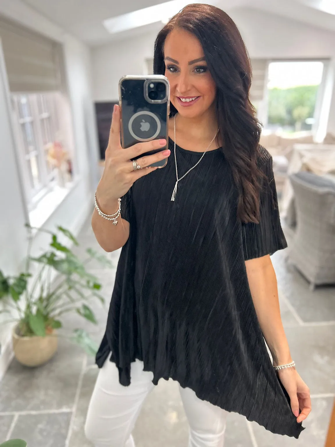 Black Shimmer Pleated Blouse Bailey