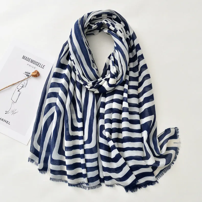 Blue & White Striped Ultrasoft Lightweight Scarf