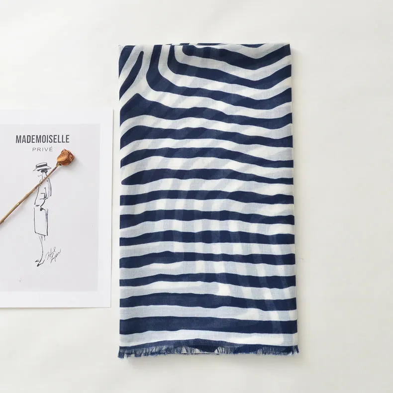 Blue & White Striped Ultrasoft Lightweight Scarf