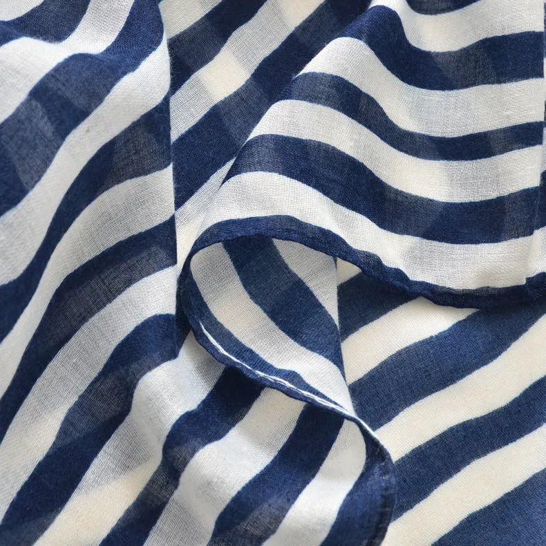 Blue & White Striped Ultrasoft Lightweight Scarf