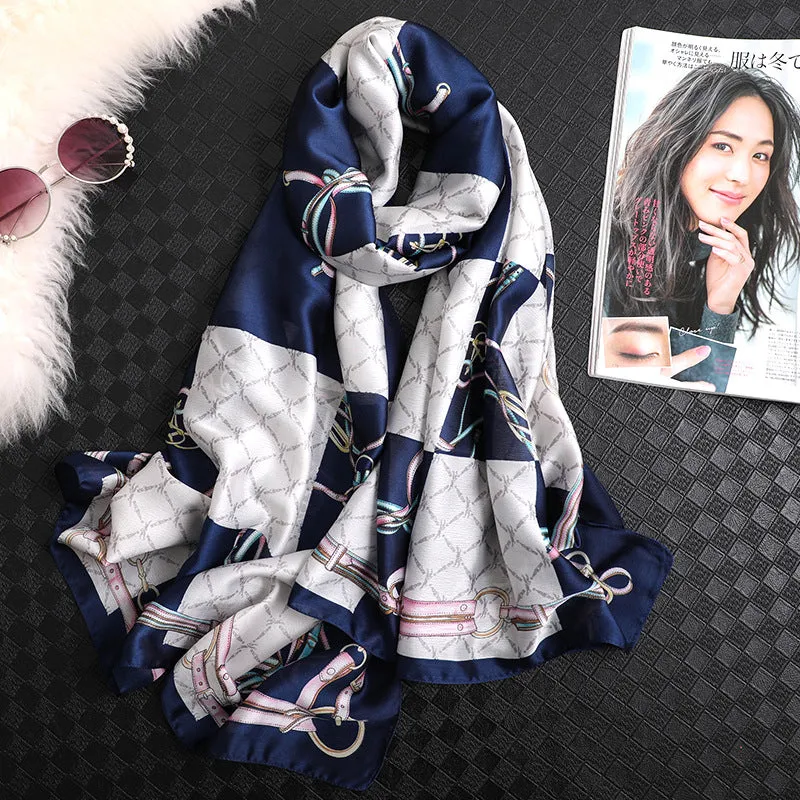 Blue Pink and Linked Patterned Ultrasoft Lightweight Scarf