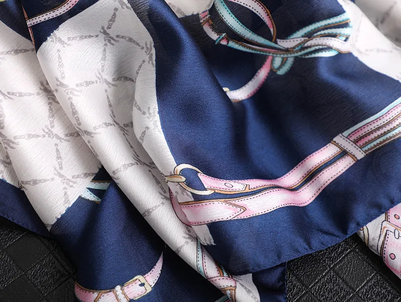 Blue Pink and Linked Patterned Ultrasoft Lightweight Scarf