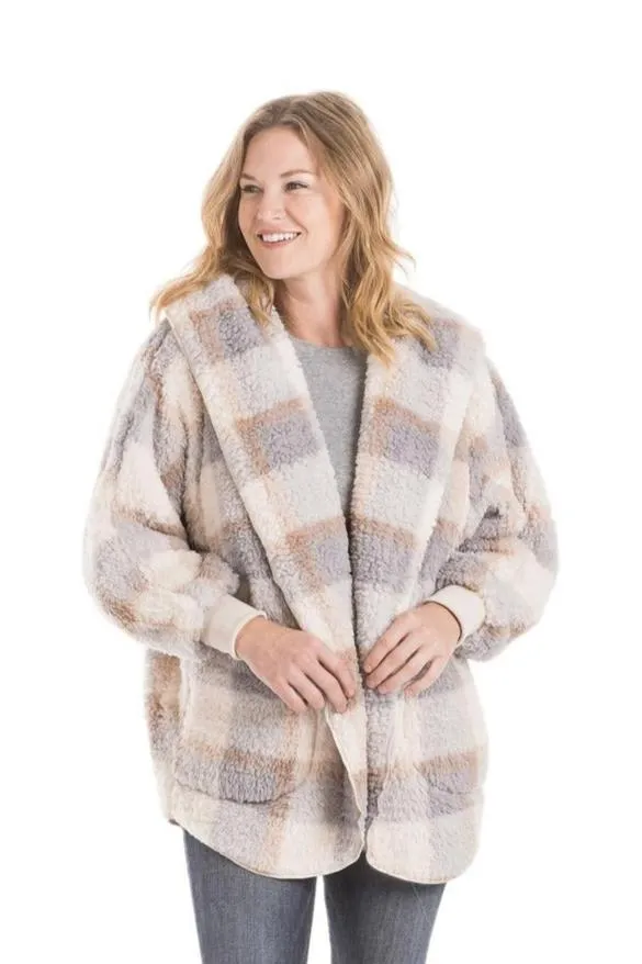 Blue Plaid Lightweight BODY WRAP with Hoodie and Pockets