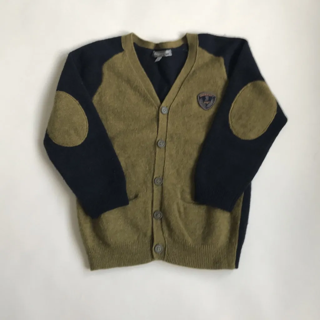 Bonpoint 100% Merino Wool Mustard Green And Navy Cardigan: 6 Years