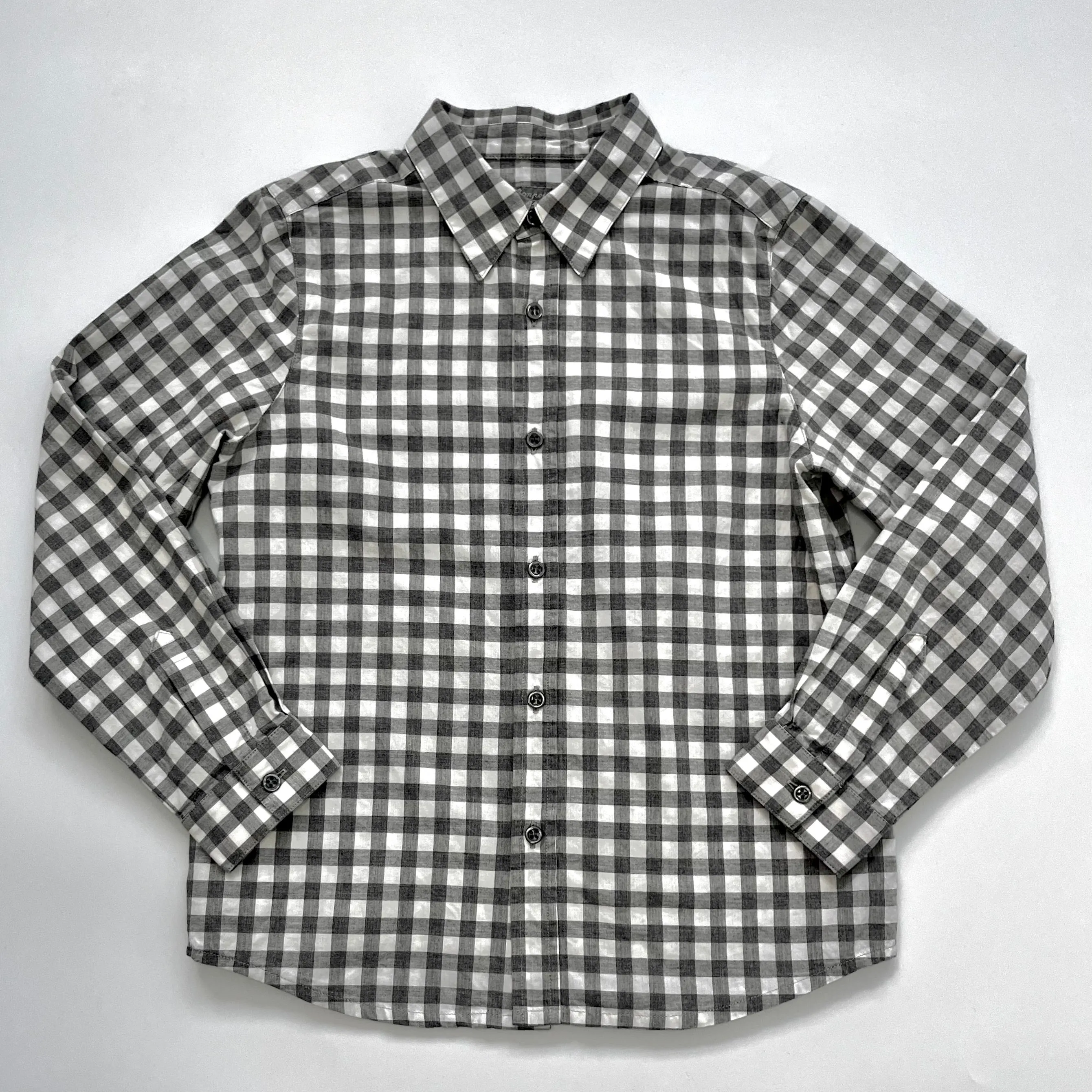 Bonpoint Grey & White Check Shirt With Collar: 8 Years