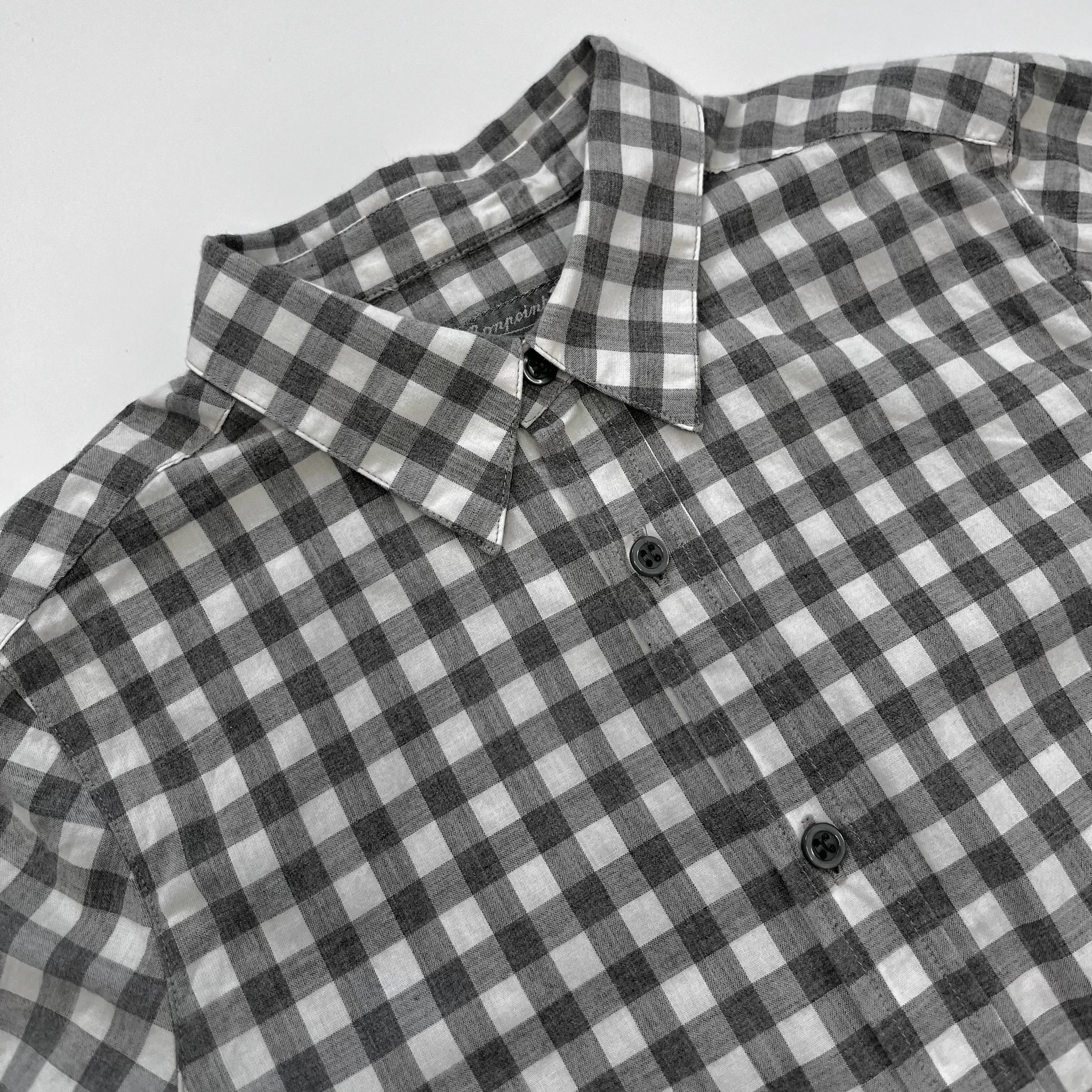 Bonpoint Grey & White Check Shirt With Collar: 8 Years