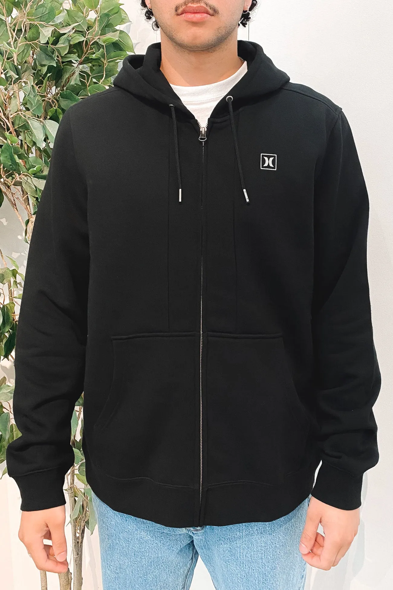 Box Zip Fleece Hoodie Black