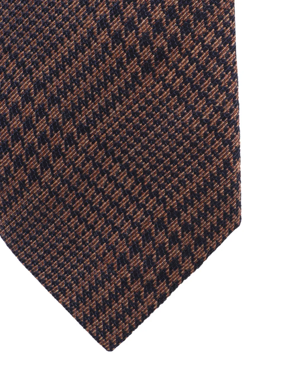 Brown and Navy Motif Silk and Wool Tie