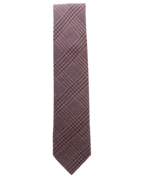 Brown and Navy Motif Silk and Wool Tie