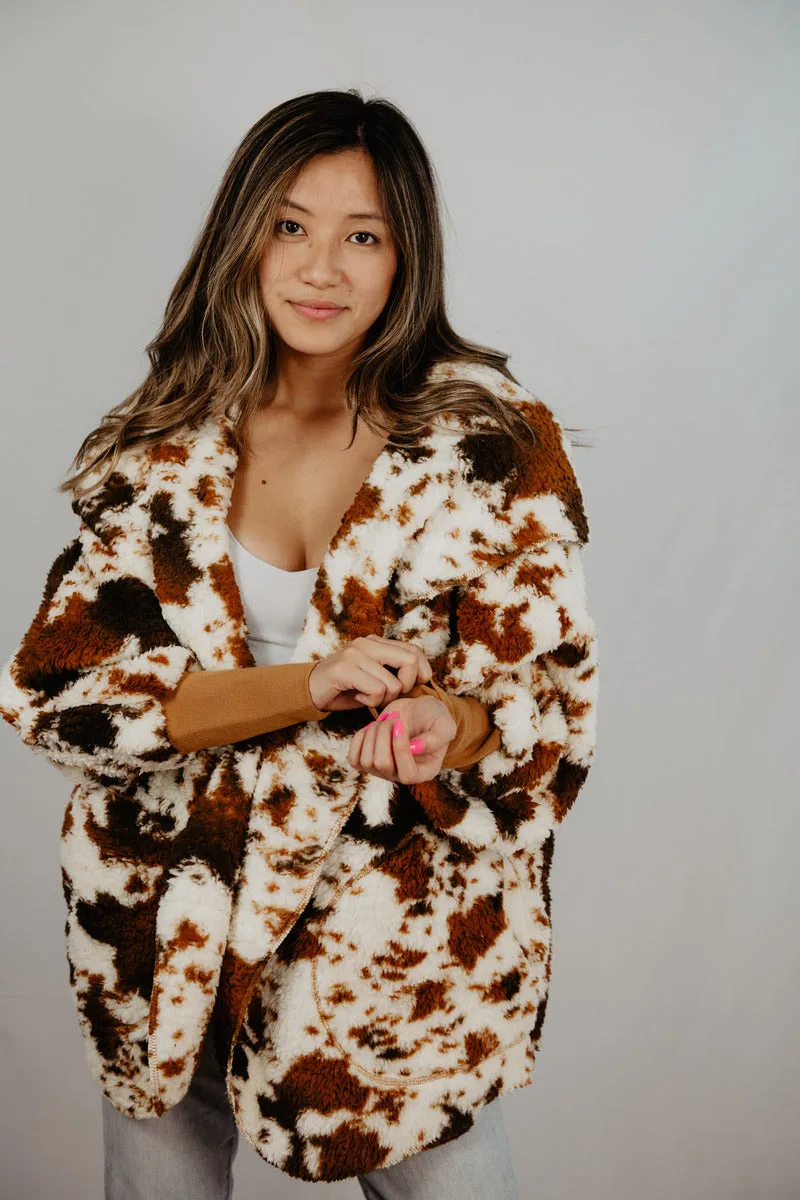 Brown Cow Print Lightweight BODY WRAP w/ Hoodie & Pockets