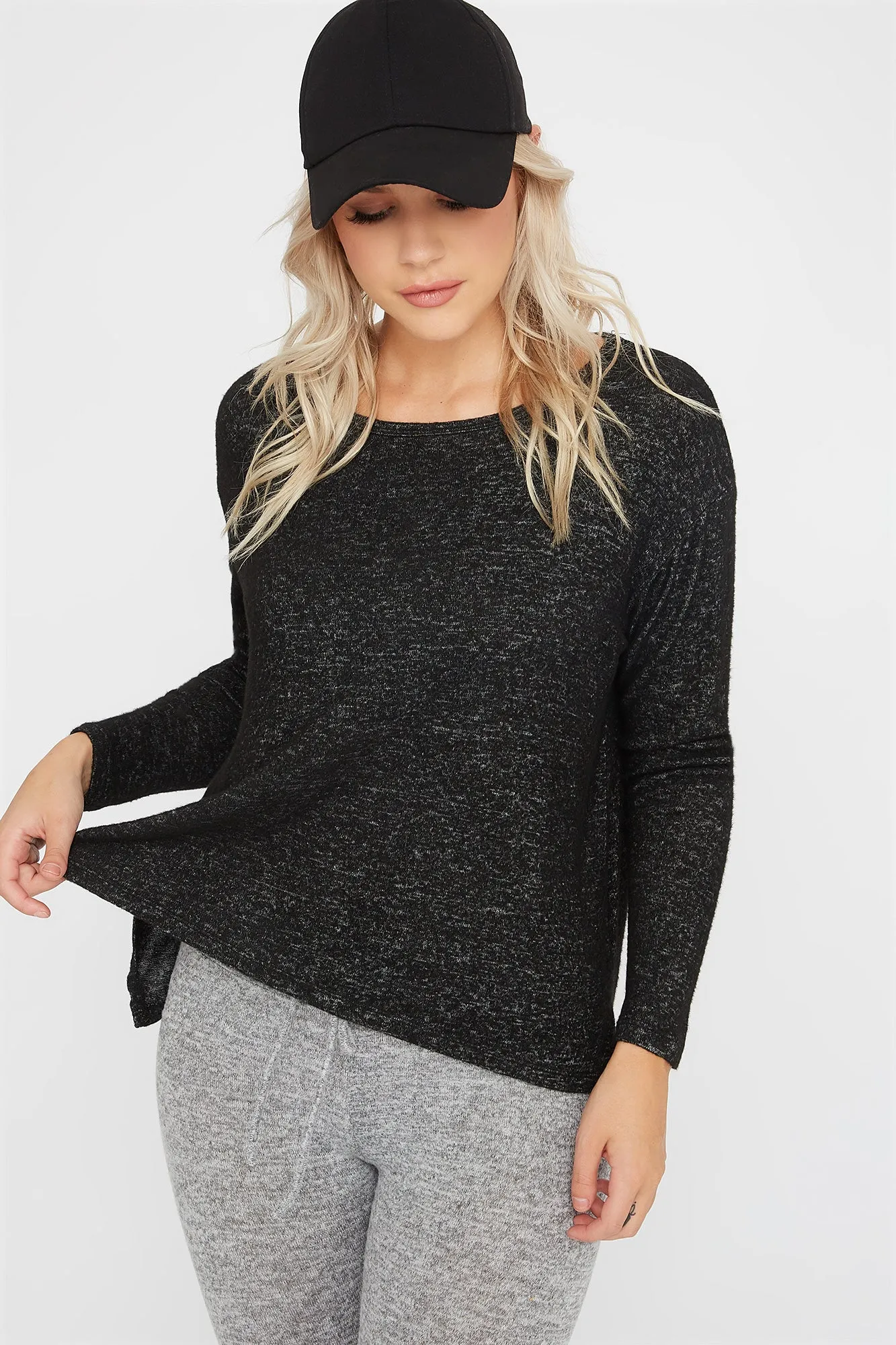 Brushed Scoop Neck Long Sleeve